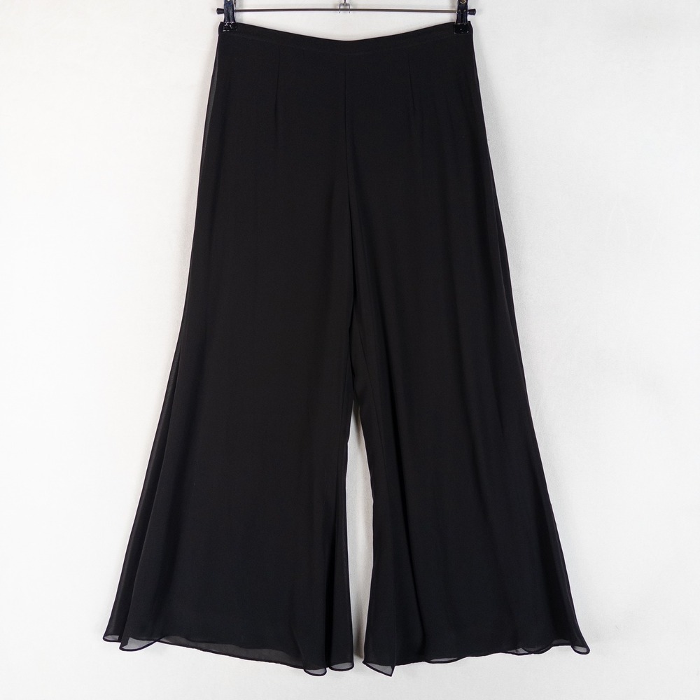 J.R. Nites Pants Womens 10 PETITE Black Chiffon Wide Leg Evening Formal Dressy